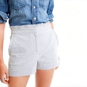 🆕 J. Crew Ruffle Seersucker Blue & White Shorts. NWT